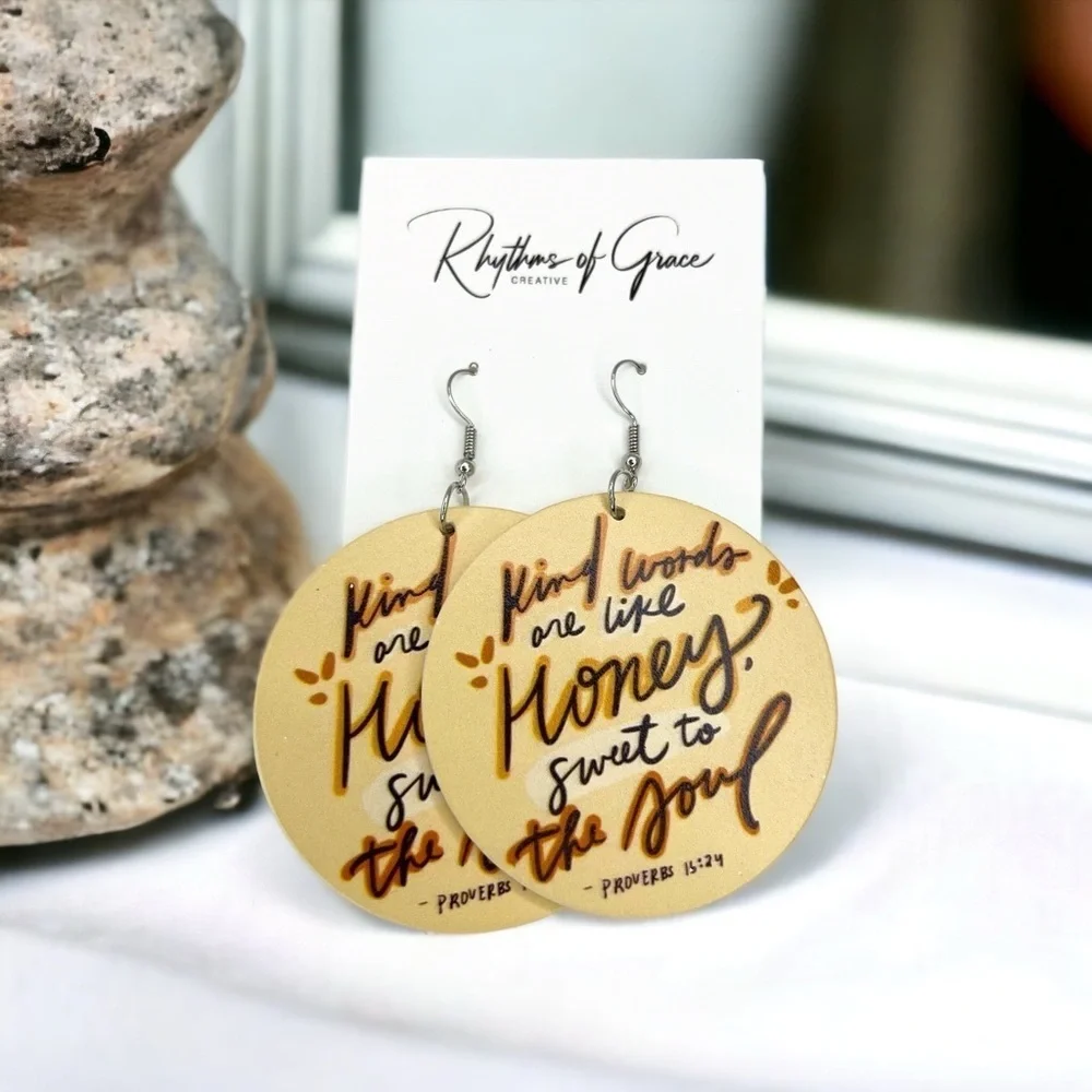 NWT Bible Verse Dangle Earrings - Faith Accessories, Bohemian, Proverbs 16:24